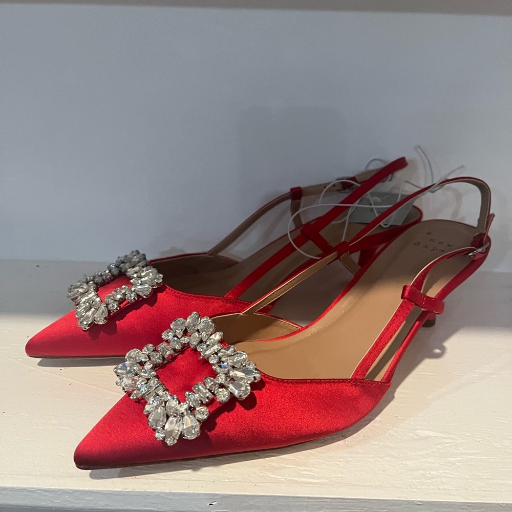 a new day Red Satin Embellished Heels